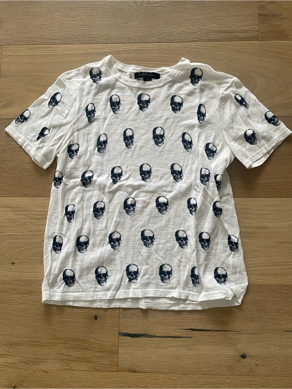 Skull Cashmere White Tee with Black Skull Print